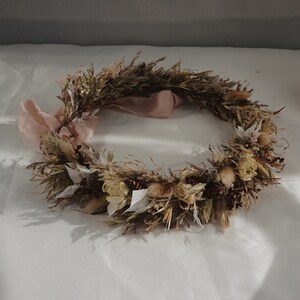 Latte with soft neutral coloured Dried Flower Crown Bohemian Wedding Headband image 5