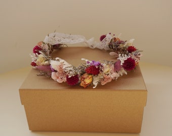 Dry Flower Crown, Colorful Head wreath made of dried flowers series