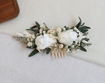 Preserved eucalyptus dried flower mixed bridal hair accessories Bohemian wedding hair accessories Green+ White Dry Flower Hair Comb