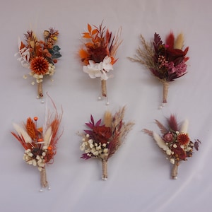 Dried flower boutonniere, Autumn wedding boutonniere, Orange yellow flower, Wedding boutonniere, groomsmen boho boutonniere