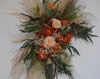 Artificial Flower Champagne/Rust colored/Eucalyptus Roses Wedding Swag, Sweet Heart Table Dried Floral,  Boho Wedding Decor