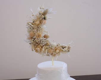 Décoration pour gâteau de mariage bohème lune fleurs séchées