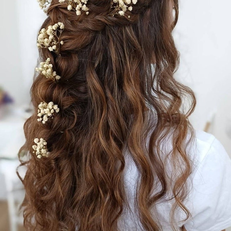 5 24 pezzi Forcina per capelli Respiro del bambino, Forcina per capelli Gypsophila, Forcina per capelli da sposa Respiro del bambino, Accessori per capelli da sposa, Forcine per capelli con fiori secchi immagine 2