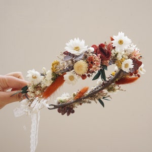 Dry Corolla Halo Flower Ring - Dry Natural - Mustard and Orange - Bridal Hair Comb - Wedding Flower Boy - Autumn Wedding Headwear