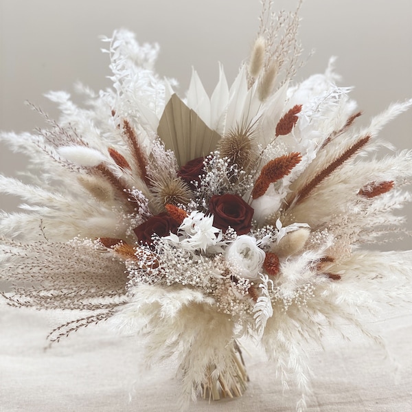 Terracotta and Burnt orange,  ivory bouquet, Pampas Grass Bridal Bouquet, boho bouquet, fall bouquet