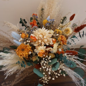 Wildflower Flower Wedding Bouquet  Boho Rust Wedding Bouquet with Pampas Eucalyptus