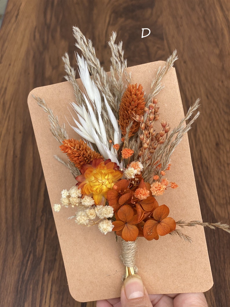 Rust, Terracotta Set Mini Dried Flower Bouquets with Card Small Bottle Arrangements Table Decorations Letter Box Gifts D