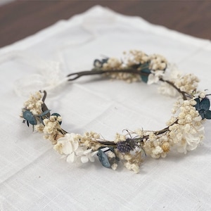 Dried Flower Crown Halo Wreath - Dried Naturals - Mustard & Orange - Baby&#39;s Breath - Bridal - Wedding Flower Girl - Boho - Preserved