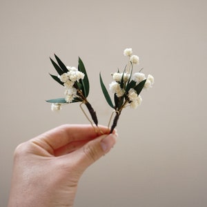 Terracotta ,Greenery Eucalyptus Wedding dried flower hair pins, Boho Bridal hair accessories