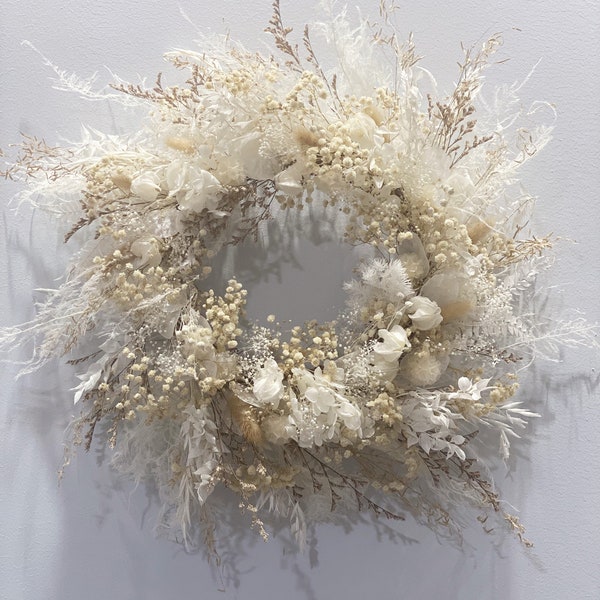 Cream Boho Wreath, Dried Flowers Wreath, Pampas Grass, House Warming Gift