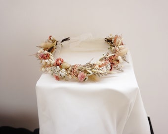 Blush Dried Flower Crown, Newborn Crown, Flower Crown Halo,  Dried Floral Halo, Flower Girl Crown, Boho Flower Crown, Brida
