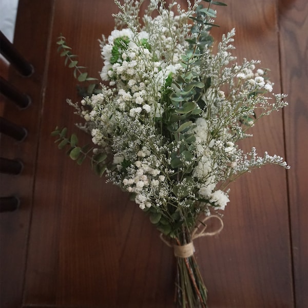 Natural dried  Real baby's breath bouquet, Eucalyptus bridal bouquet, Wedding Bouquet