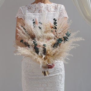 boho wedding bouquet, dusty rose & eucalyptus bridal bouquet, bridesmaid flowers,boutonniere