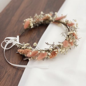 Dried Baby's Breath Bridal Crown/Gypsophila Wreaths for Hair/Pink Bunny Tail/ Bridesmaid Headband/Headpieces for Girls image 3