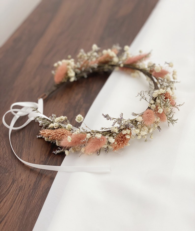 Dried Baby's Breath Bridal Crown/Gypsophila Wreaths for Hair/Pink Bunny Tail/ Bridesmaid Headband/Headpieces for Girls image 3