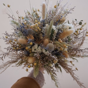Blue Thistle Burgundy Dried Flowers / Rustic lavender bouquet / Preserved Daisy Flowers Greenery Bouquet /Fall Winter Bridal bouquet