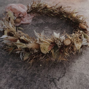 Latte with soft neutral coloured Dried Flower Crown Bohemian Wedding Headband image 8