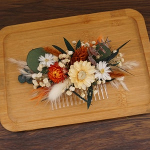 Autumn flower hair comb Burnt orange and ivory flower comb Natural wedding Bridal accessories Customisable bridal hair comb