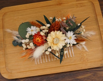 Autumn flower hair comb Burnt orange and ivory flower comb Natural wedding Bridal accessories Customisable bridal hair comb