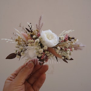 Peigne à cheveux fleurs séchées et préservées terre cuite ombre bohème mariage, Peigne coiffure fleur naturelle durable mariage champêtre image 3