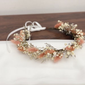 Dried Baby's Breath Bridal Crown/Gypsophila Wreaths for Hair/Pink Bunny Tail/ Bridesmaid Headband/Headpieces for Girls image 5