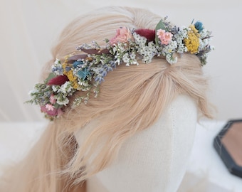 Rannunculus Dried Bridal Crown  Dry Flower Wedding Rustic Boho Brides   Wildflowers Dried Crown