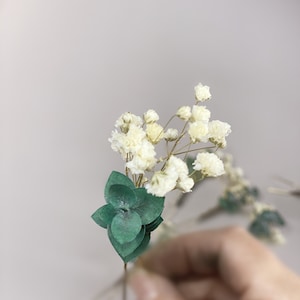 Schleierkraut mit Blatt Eukalyptus Haarnadel Braut Haarnadeln Blumen Braut Blumenmädchen Brautjungfer Haarschmuck Bild 5