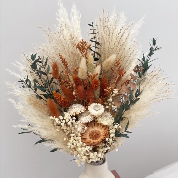 Boho Wedding Bouquet ~ Eucalyptus ~ Rust ~ TerraCotta ~ Champagne ~ Neutral  ~ Keepsake Bridal Pampas Grass