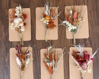 Rust, Terracotta  Set Mini Dried Flower Bouquets with Card | Small Bottle Arrangements | Table Decorations | Letter Box Gifts