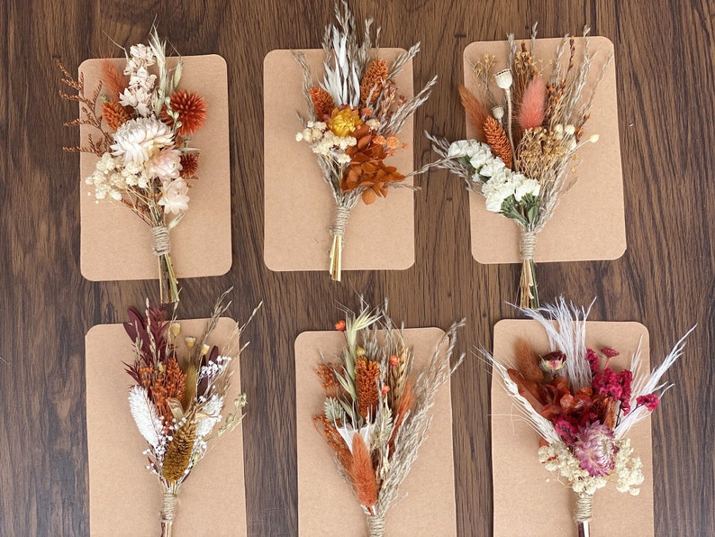 Rust, Terracotta Set Mini Dried Flower Bouquets with Card Small Bottle Arrangements Table Decorations Letter Box Gifts image 1