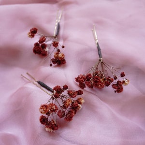 Burnt orange hair pins Boho Wedding Floral hair accessories  baby&#39;s breath