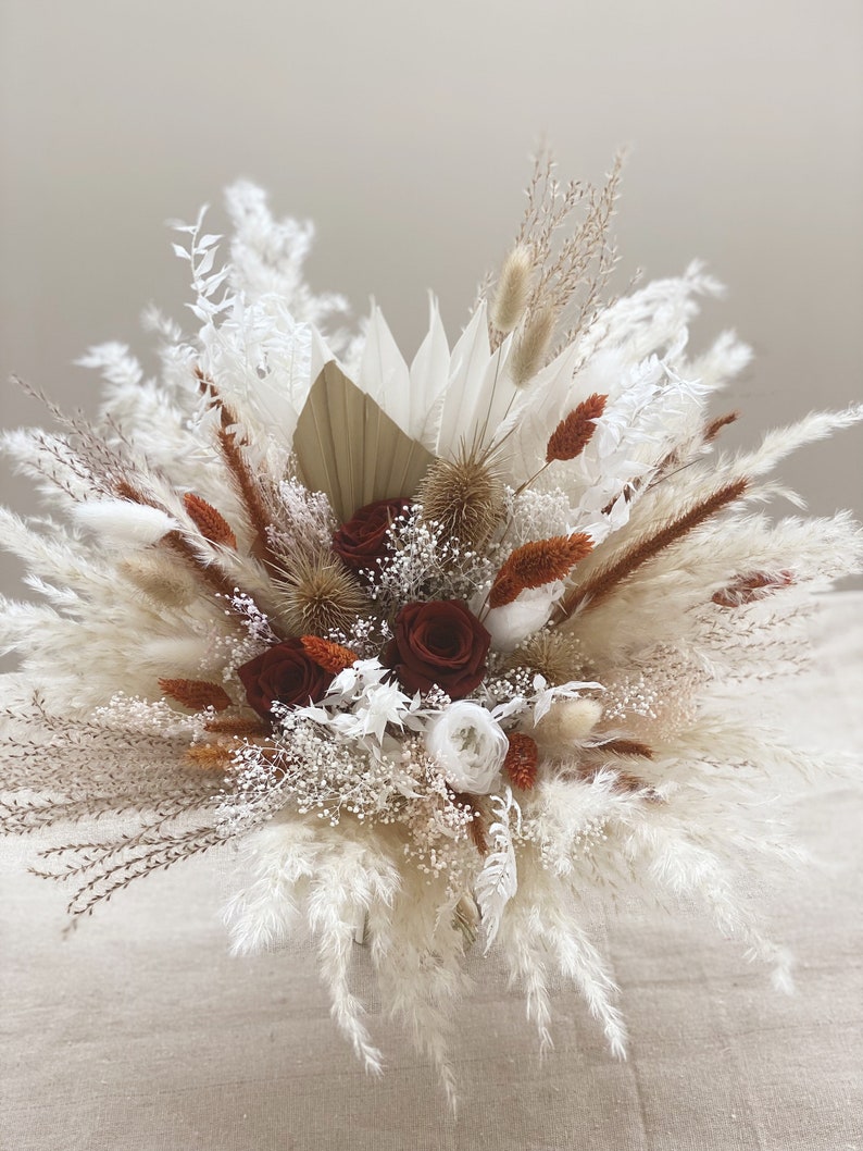 Terracotta and Burnt Orange, Ivory Bouquet, Pampas Grass Bridal Bouquet ...