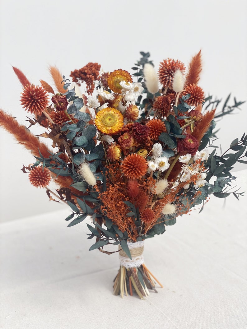 Boho Burnt Orange Dried Flower Bouquet Burnt Orange Wedding Etsy