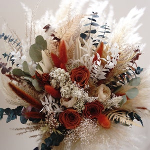 Rust Colored Roses Florist Rust Bridal Bouquet Boho Burnt Orange Bouquet Pampas Grass Bouquet ...