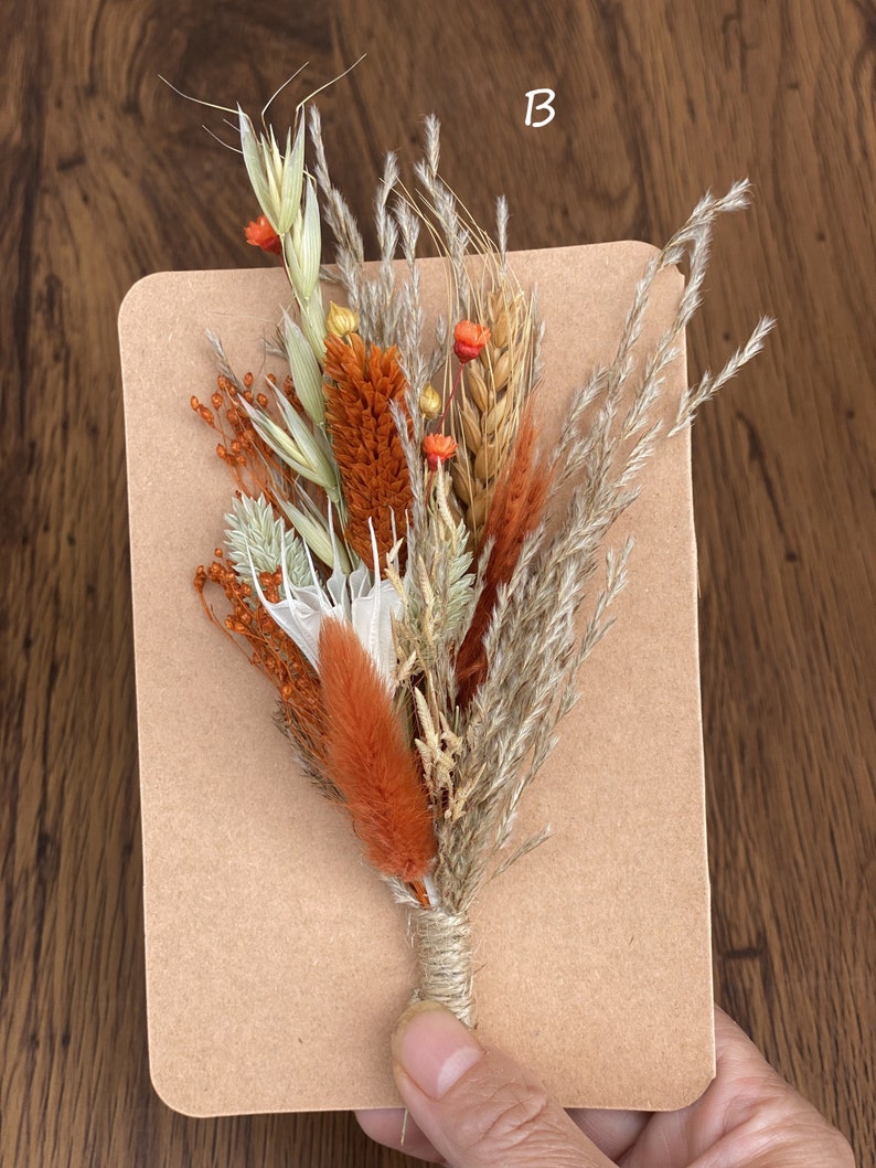 Rust, Terracotta Set Mini Dried Flower Bouquets with Card Small Bottle Arrangements Table Decorations Letter Box Gifts B