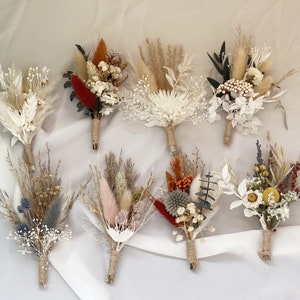 Pampas Dried Boutonniere, Rustic Dried flower bouquet, Flower dry arrangement, Wedding boho flower bouquet, Boutonnières