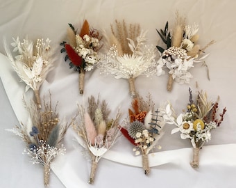 Pampas Dried Boutonniere, Rustic Dried flower bouquet, Flower dry arrangement, Wedding boho flower bouquet, Boutonnières