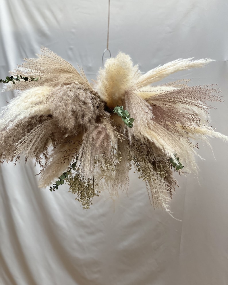 Large Chandelier Pampas Grass and Palm Wall Decor Wedding Etsy Canada