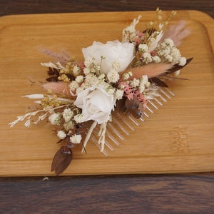 Hair comb dried and preserved flowers terracotta shade boho wedding, Hairdressing comb natural flower sustainable country wedding image 2