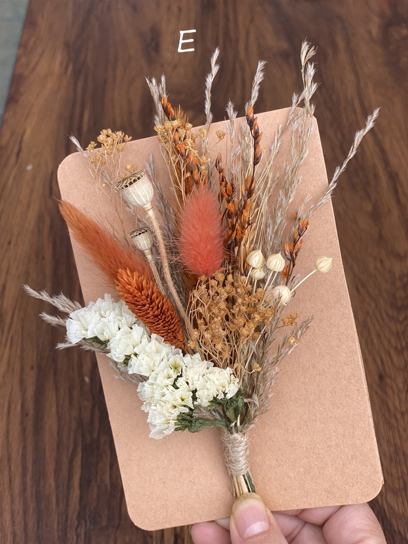 Rust, Terracotta Set Mini Dried Flower Bouquets with Card Small Bottle Arrangements Table Decorations Letter Box Gifts E