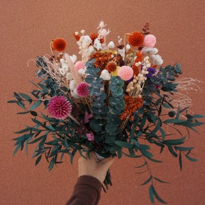 Eucalyptus & Wildflower Bridal Bouquet，Billy Balls Bouquet， Boho Bride Spring Flowers ， Rust, Terracotta + Olive Bouquet