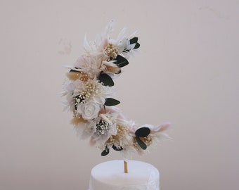 Décoration pour gâteau de mariage bohème lune fleurs séchées