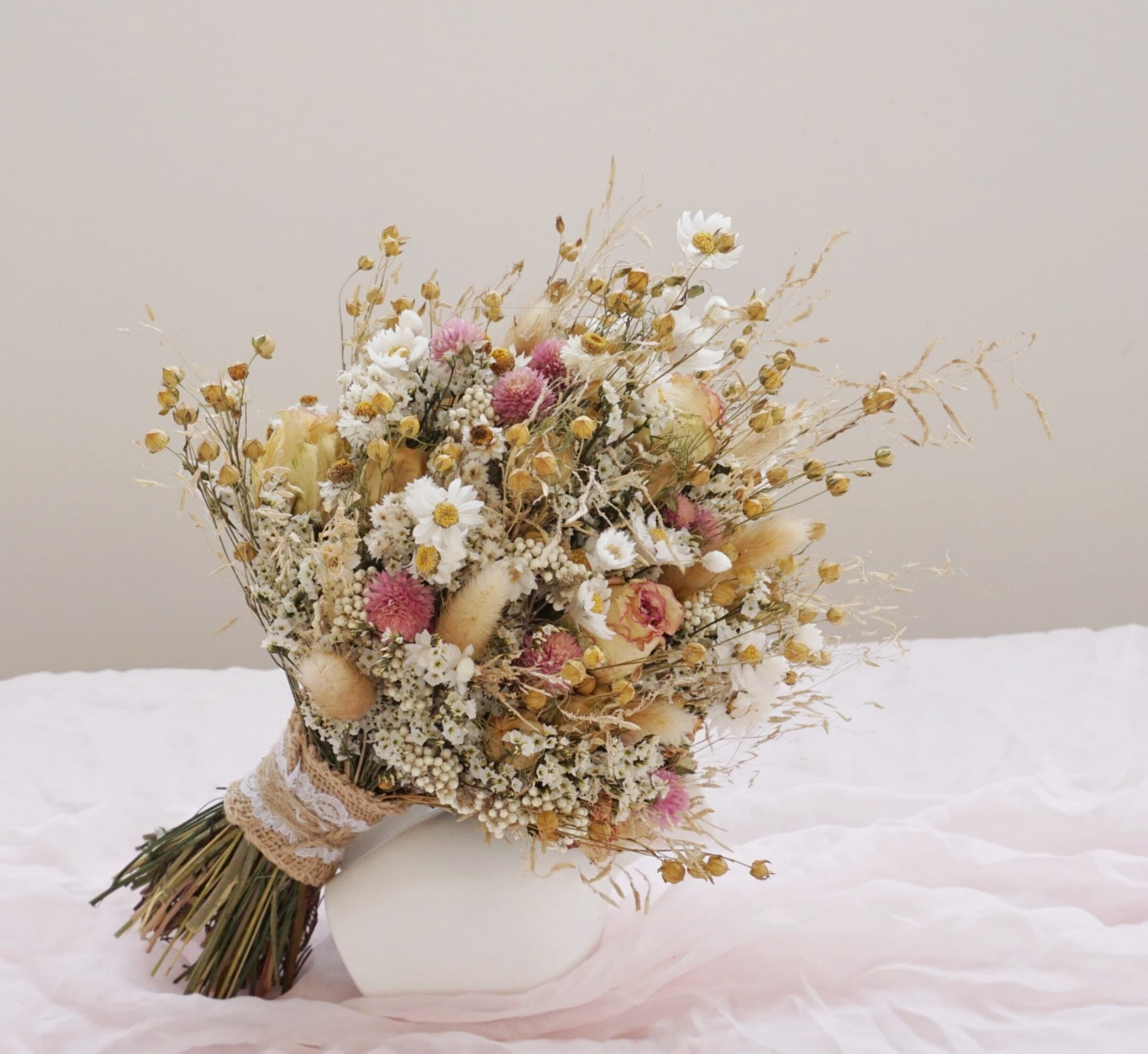 Buy Neutral Bridal Bouquet, Natural Dried Flower Wedding Bouquet  