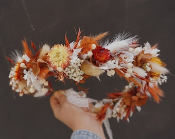 Burnt Orange Dried Flower Crown, Bridesmaid Flower Gift, Rustic&Boho Hair Wreath, Girl Child Crown, Bride Hair Accessory, Dried Flower Crown