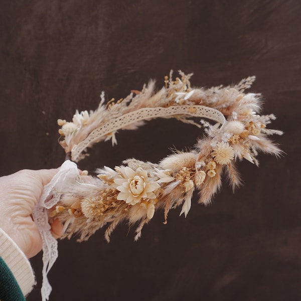 Herbe de la pampa - Couronne de fleurs neutre ton neutre Couronne crème Embrasse rose poudré Couronne pour tout-petits et adultes