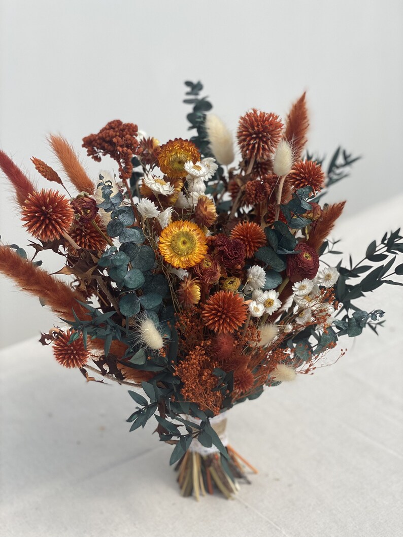 Boho Burnt Orange Dried Flower Bouquet Burnt Orange Wedding Etsy