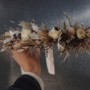 Latte with soft neutral coloured Dried Flower Crown Bohemian Wedding Headband image 6