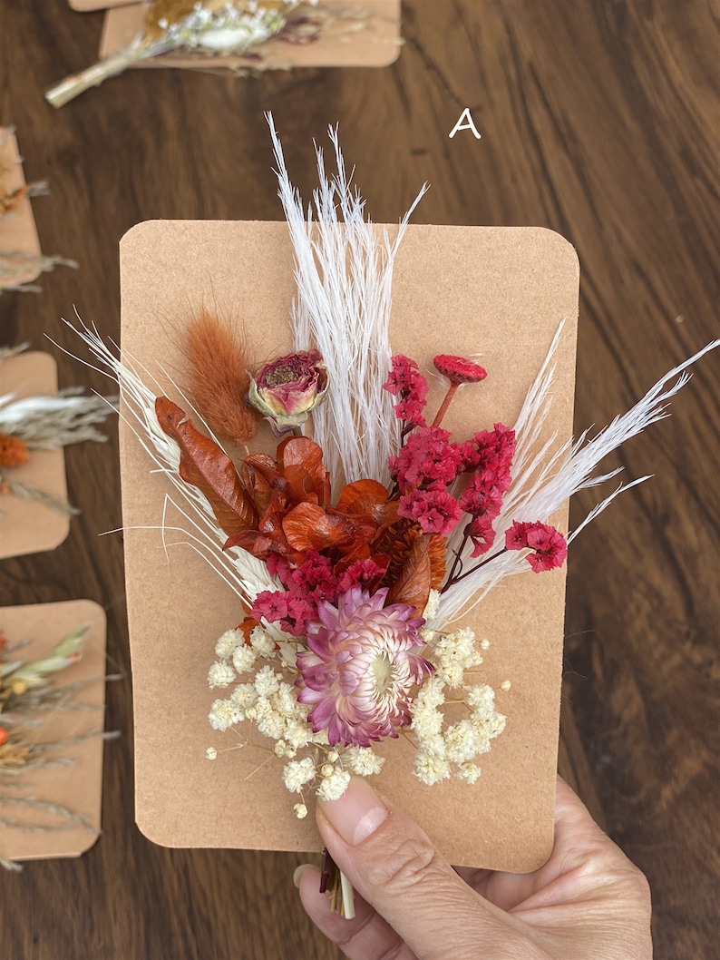 Rust, Terracotta Set Mini Dried Flower Bouquets with Card Small Bottle Arrangements Table Decorations Letter Box Gifts A