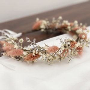Dried Baby&#39;s Breath Bridal Crown/Gypsophila Wreaths for Hair/Pink Bunny Tail/ Bridesmaid Headband/Headpieces for Girls