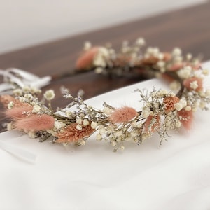 Dried Baby's Breath Bridal Crown/Gypsophila Wreaths for Hair/Pink Bunny Tail/ Bridesmaid Headband/Headpieces for Girls image 1